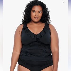 NWOT!! Black Label Ralph Lauren - Plus Size Beach Club Ruffle Tankini - Black